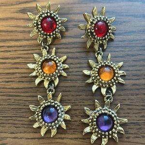 Beautiful Sunflowers 3 Tier Dangle Pierced Earrings Exquisite Details